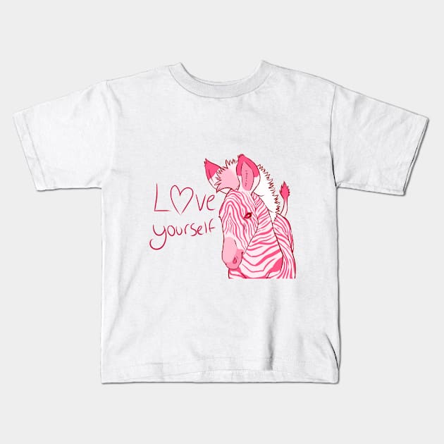 Self love zebra Kids T-Shirt by Poodle's doodles